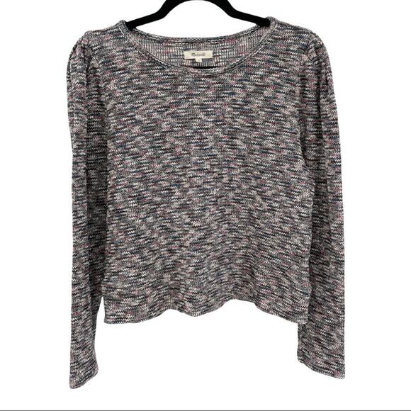 MADEWELL SpaceDyed Marled Sweater SZ L Gathered Shoulders Crewneck Pullover - Picture 8 of 8